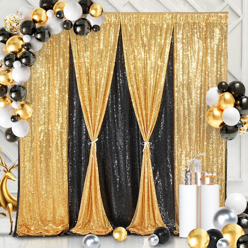 QueenDream 8ft x 8ft Gold Sequin Backdrop Curtain Glitter Photo Booth Backdrop for Wedding Birthday Baby Shower Event Decor - Image 4
